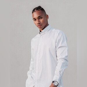 Express Extra Slim Fit Polka Dot White Longsleeve Button Down Dress Shirt